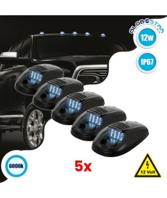 GloboStar® 85304 Πακέτο 5 Τεμάχια Φώτα Όγκου Οροφής - Running Lights για Αυτοκίνητα - SUV - Αγροτικά LED SMD 3030 12W 1200lm DC 12V με Διακόπτη On-Off Αδιάβροχα IP65 5x Ψυχρό Λευκό 6000K